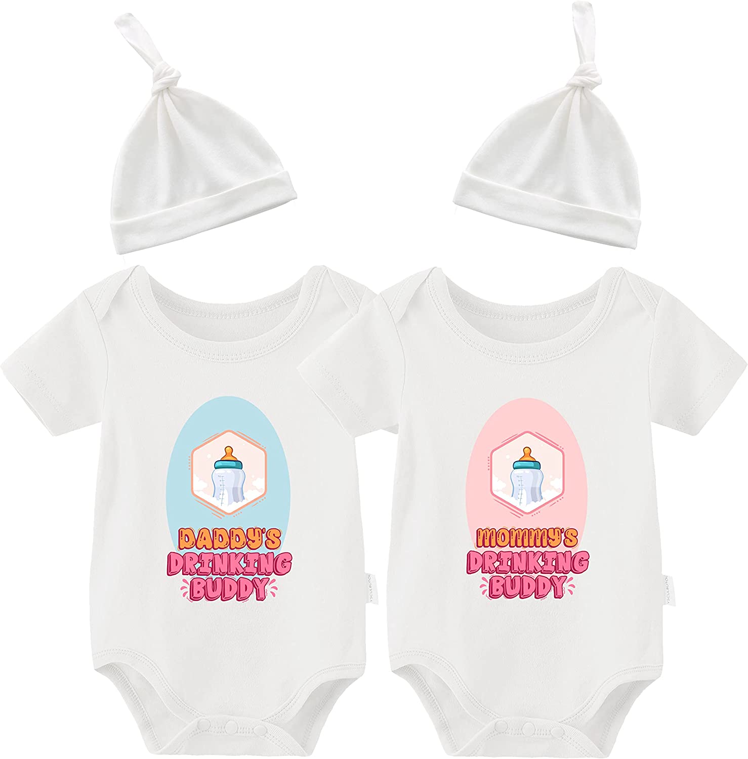 230816023442799_1 YSCULBUTOL Baby Twins Bodysuit Drinking Buddies Newborn Baby Romper Twins Boy Girl Matching Outfits Triplets Set - Image 1